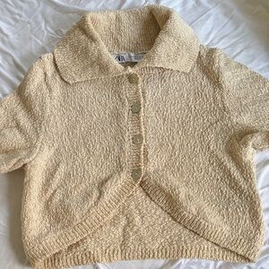 Zara Beige Textured Button-Up Cardigan